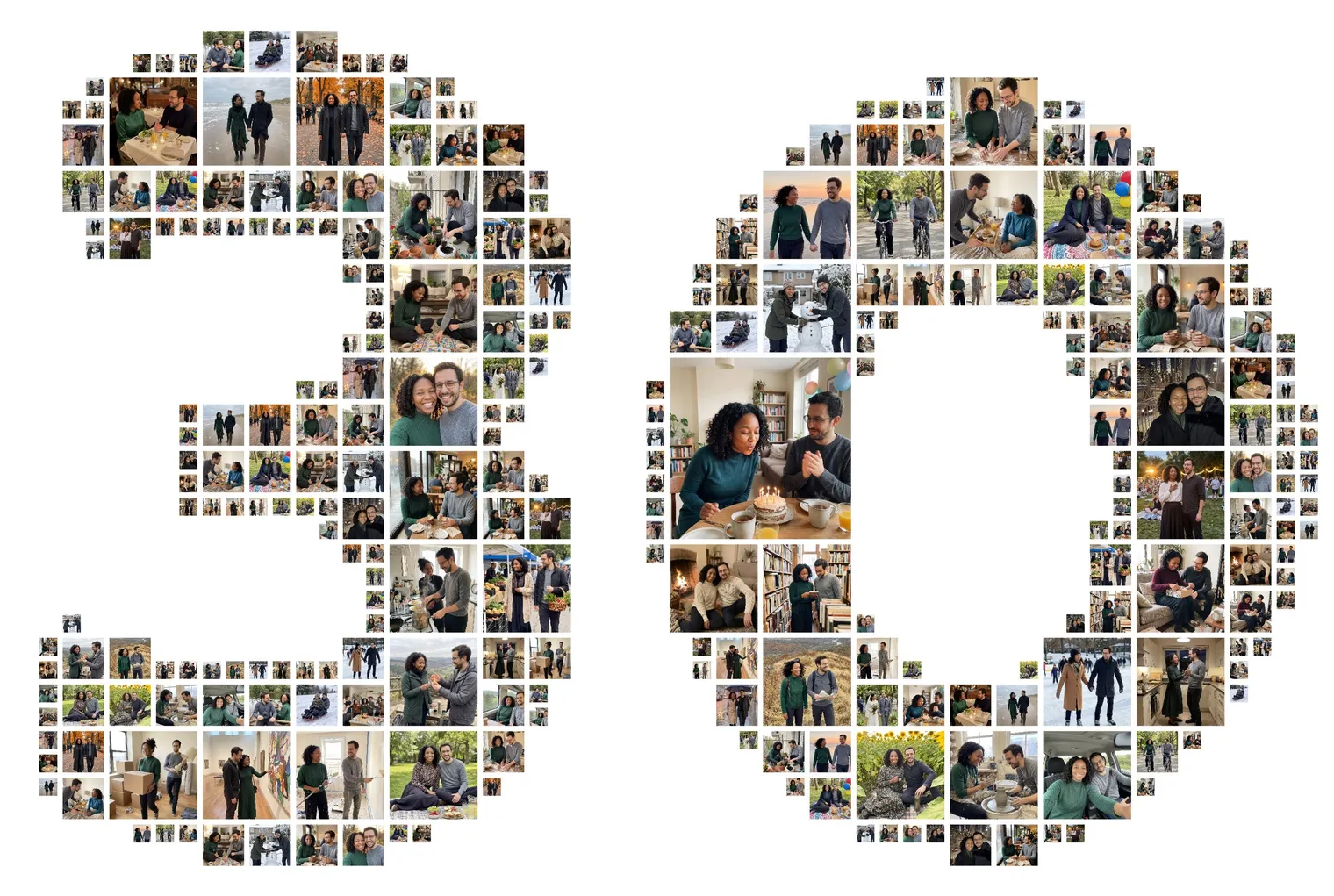 Number 30 photo collage made from a couple's photos for a 30th birthday