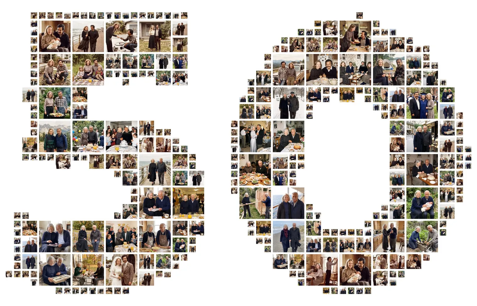 Number 50 photo collage of a couple's photos from the 1970s to today