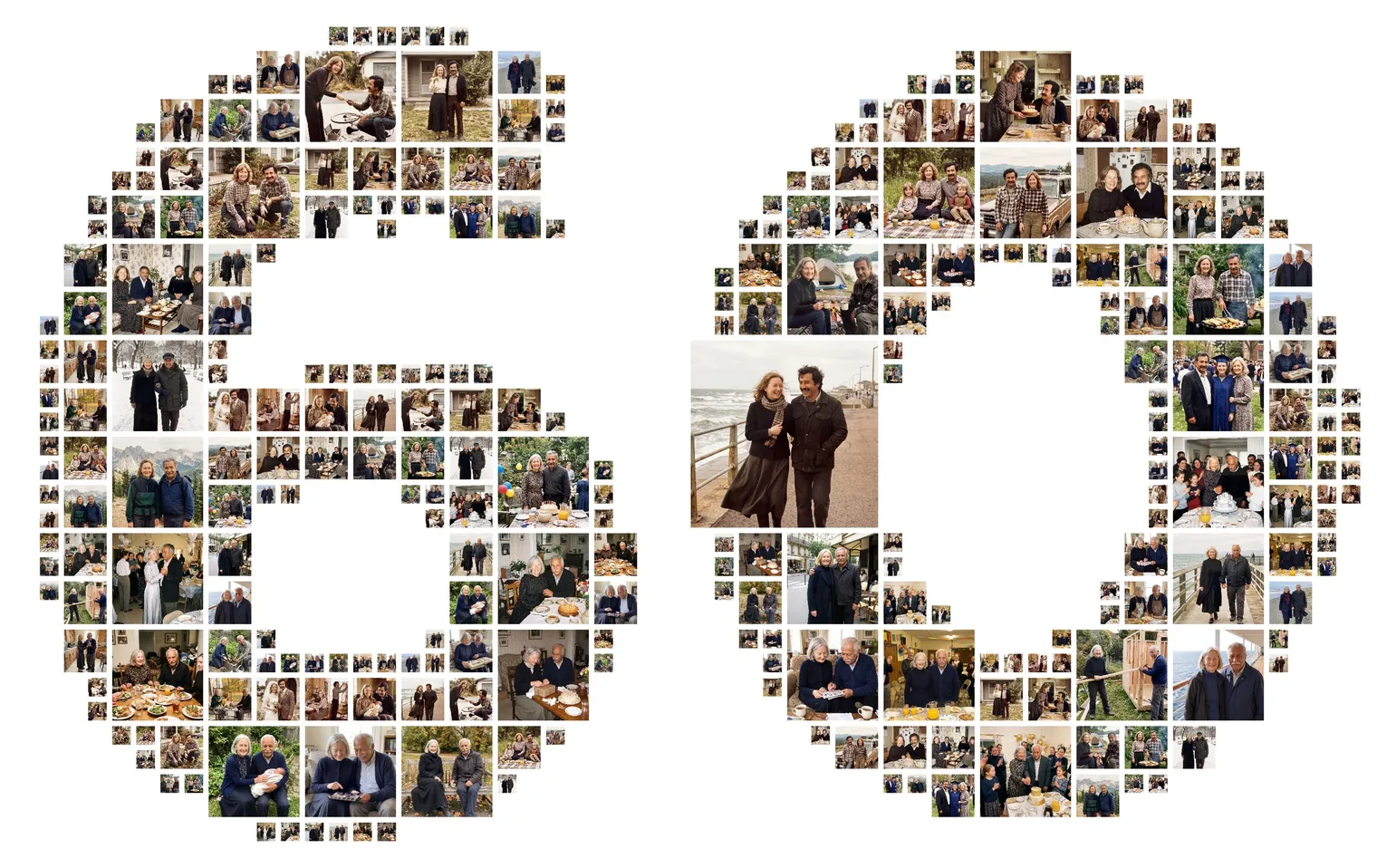 Number 60 photo collage of a couple's photos across several decades