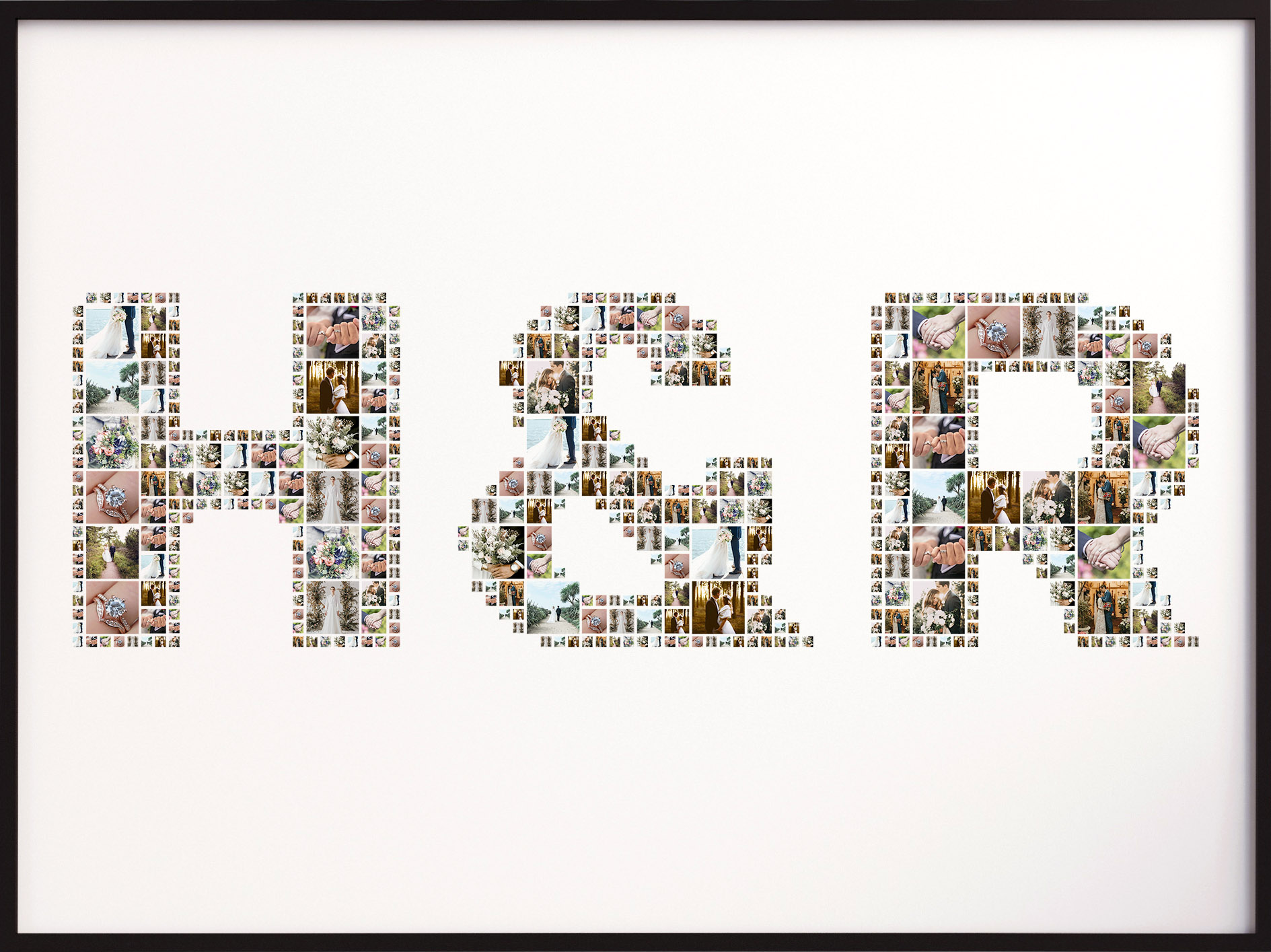 A text photo collage with the initials H & R for a wedding or anniversary gift.