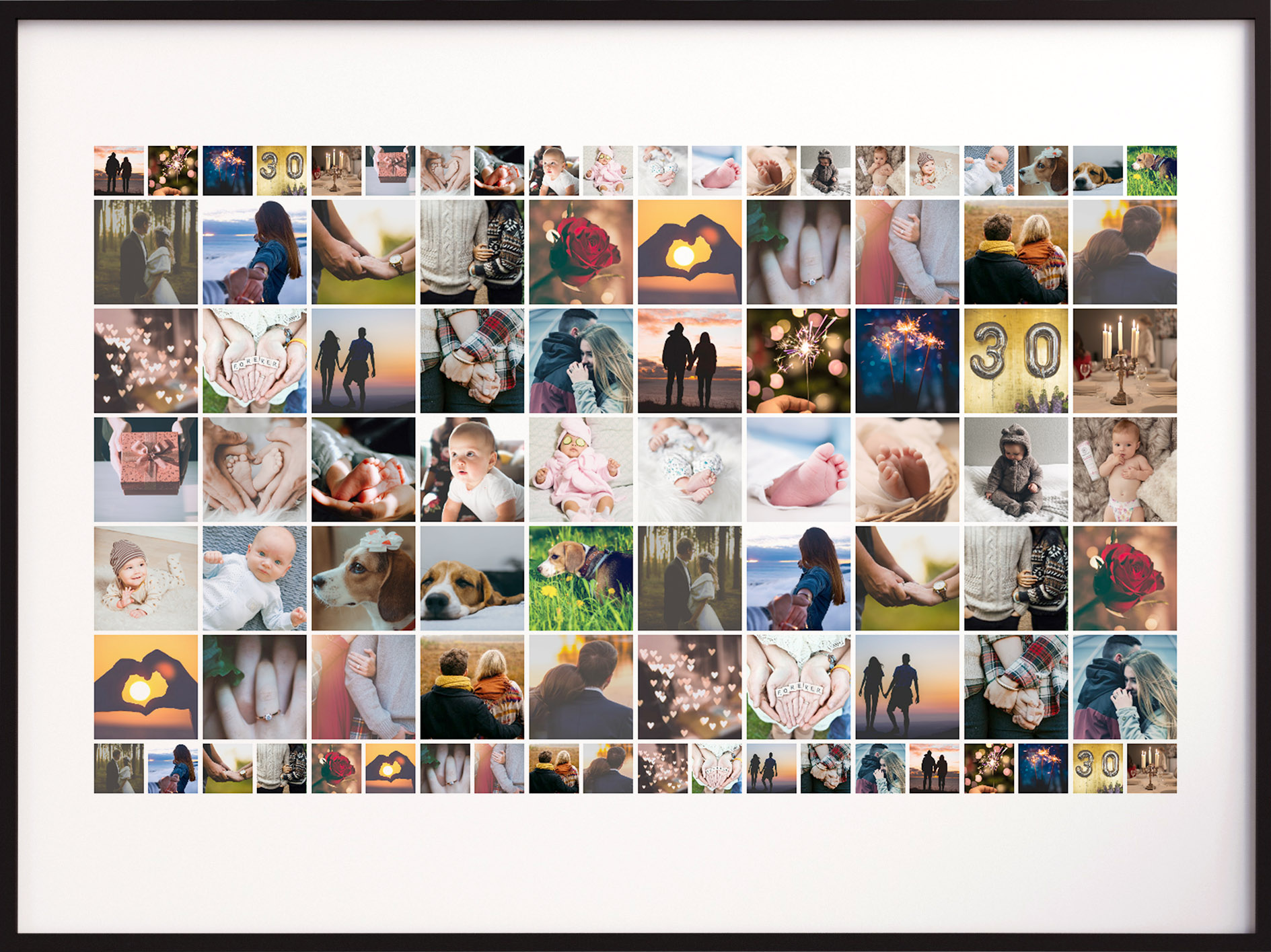 A classic photo collage frame with 100 photos arranged in a neat grid.