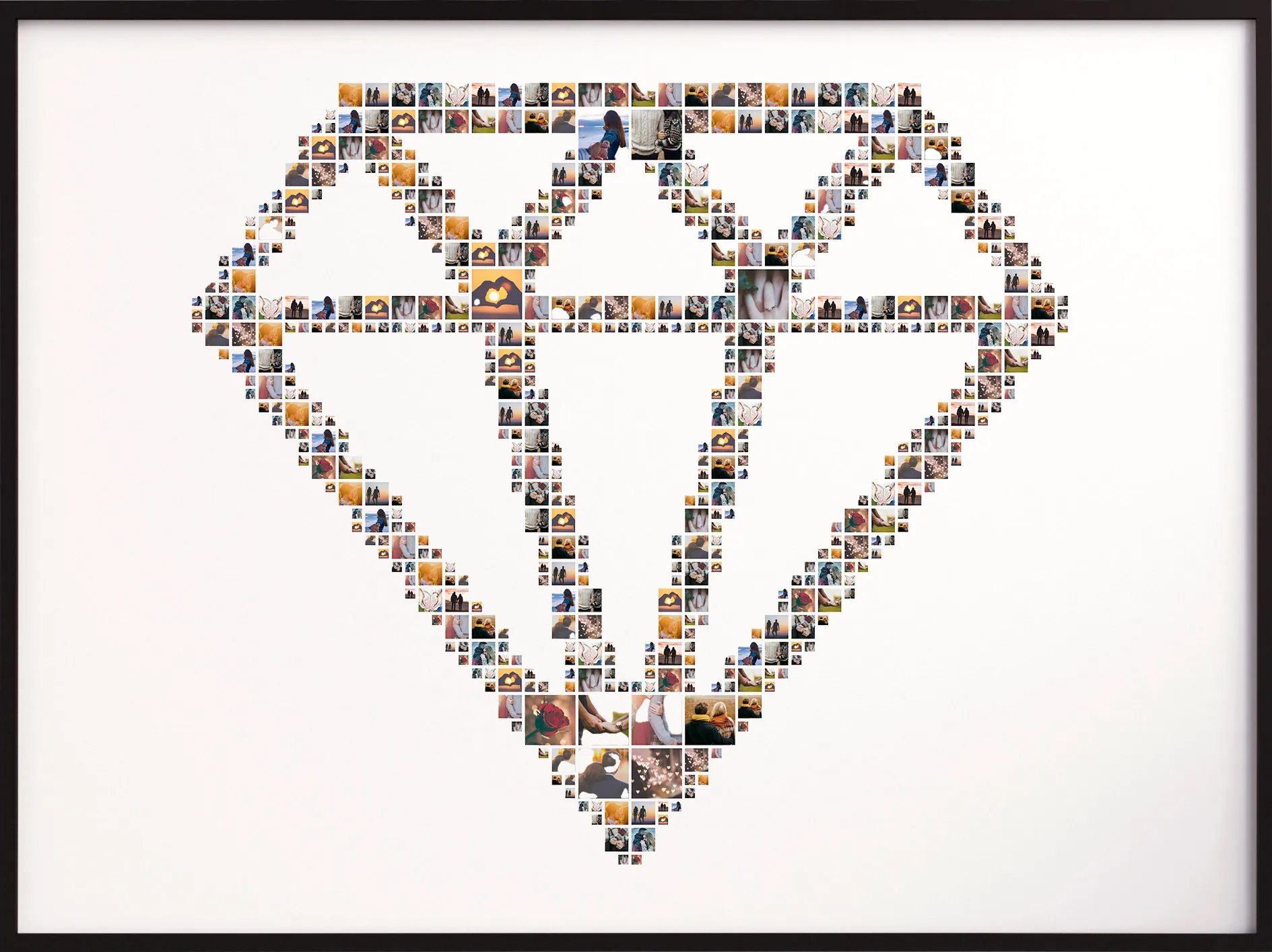 A diamond shape photo collage symbolizing precious memories or an engagement.