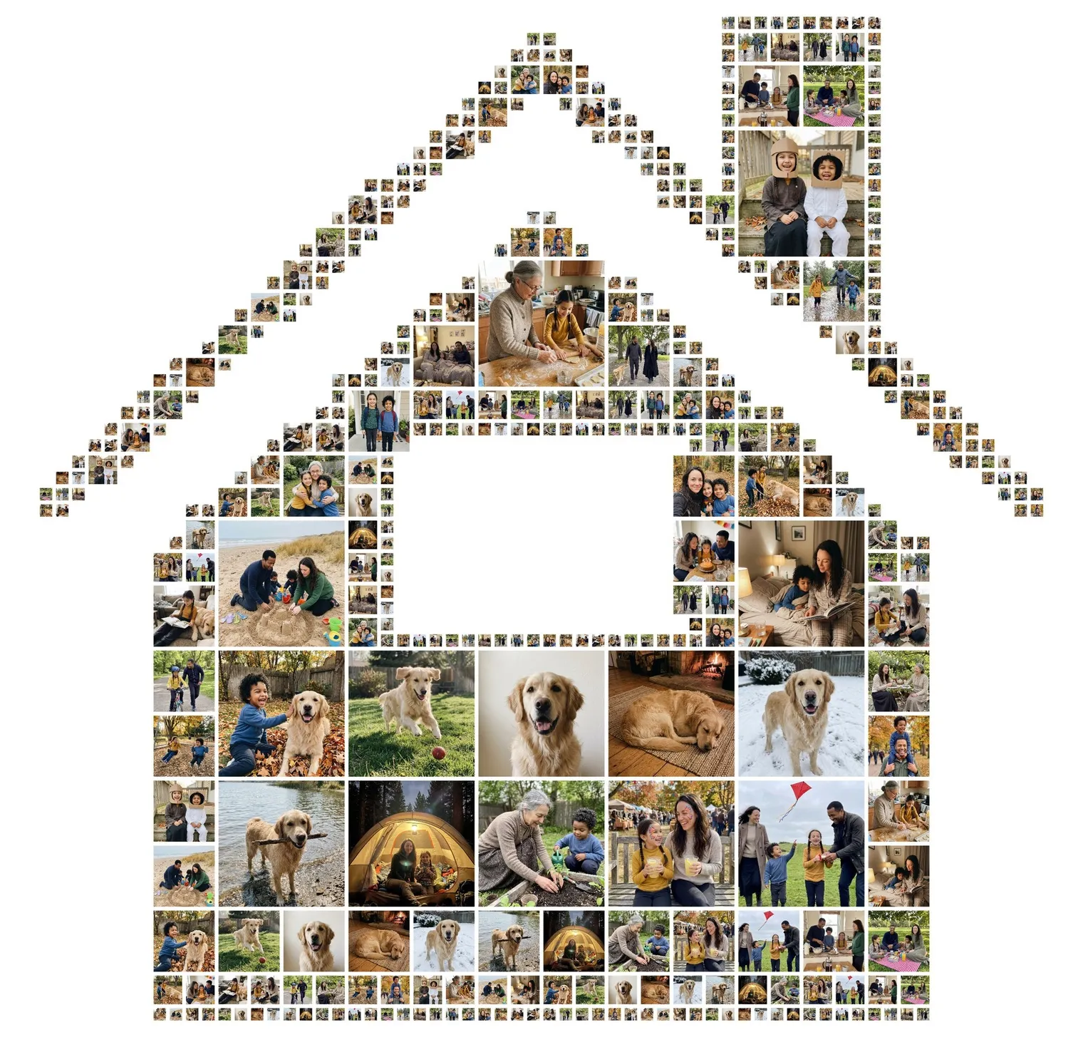 House-shaped photo collage of family moments at home