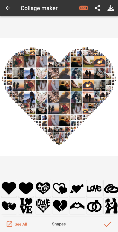 Choosing a heart collage template style in Phinsh Collage Maker