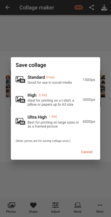 Saving a high-resolution heart collage in Phinsh