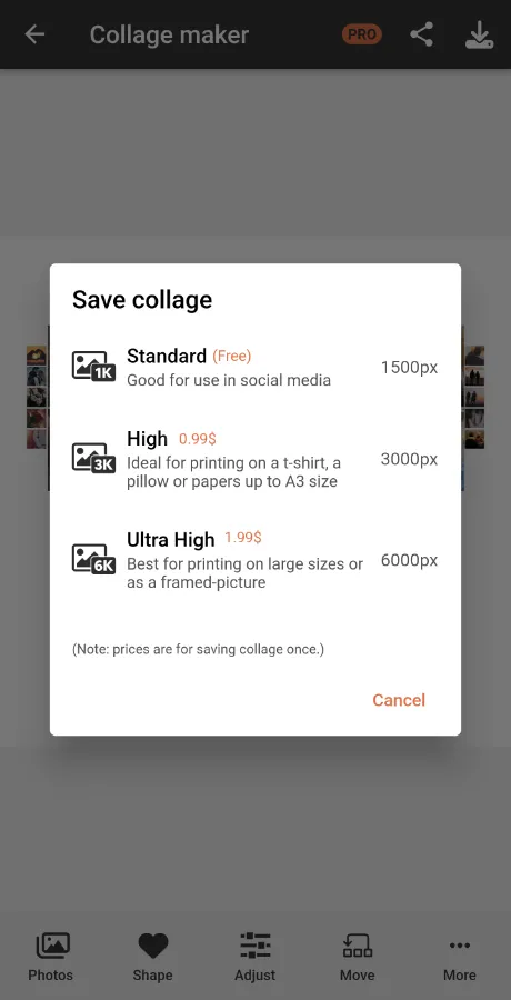 Saving a high-resolution heart collage in Phinsh