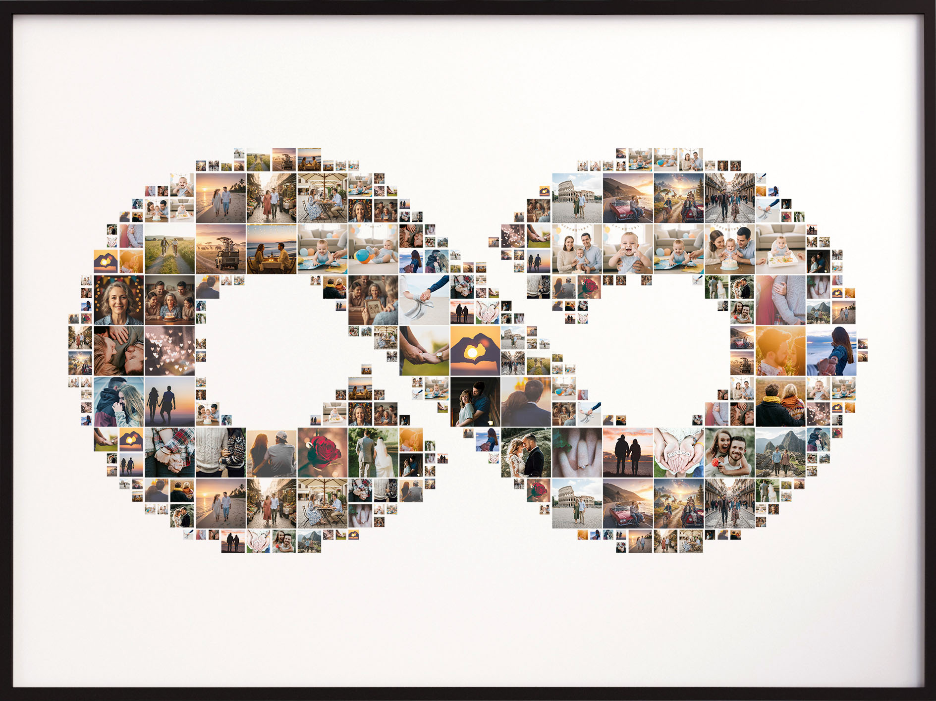 An infinity symbol collage created with an unlimited number of photos, representing endless memories.