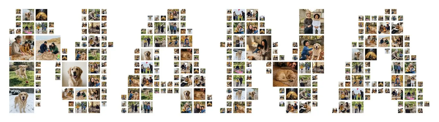 The word NANA spelled in letters filled with photos of grandchildren