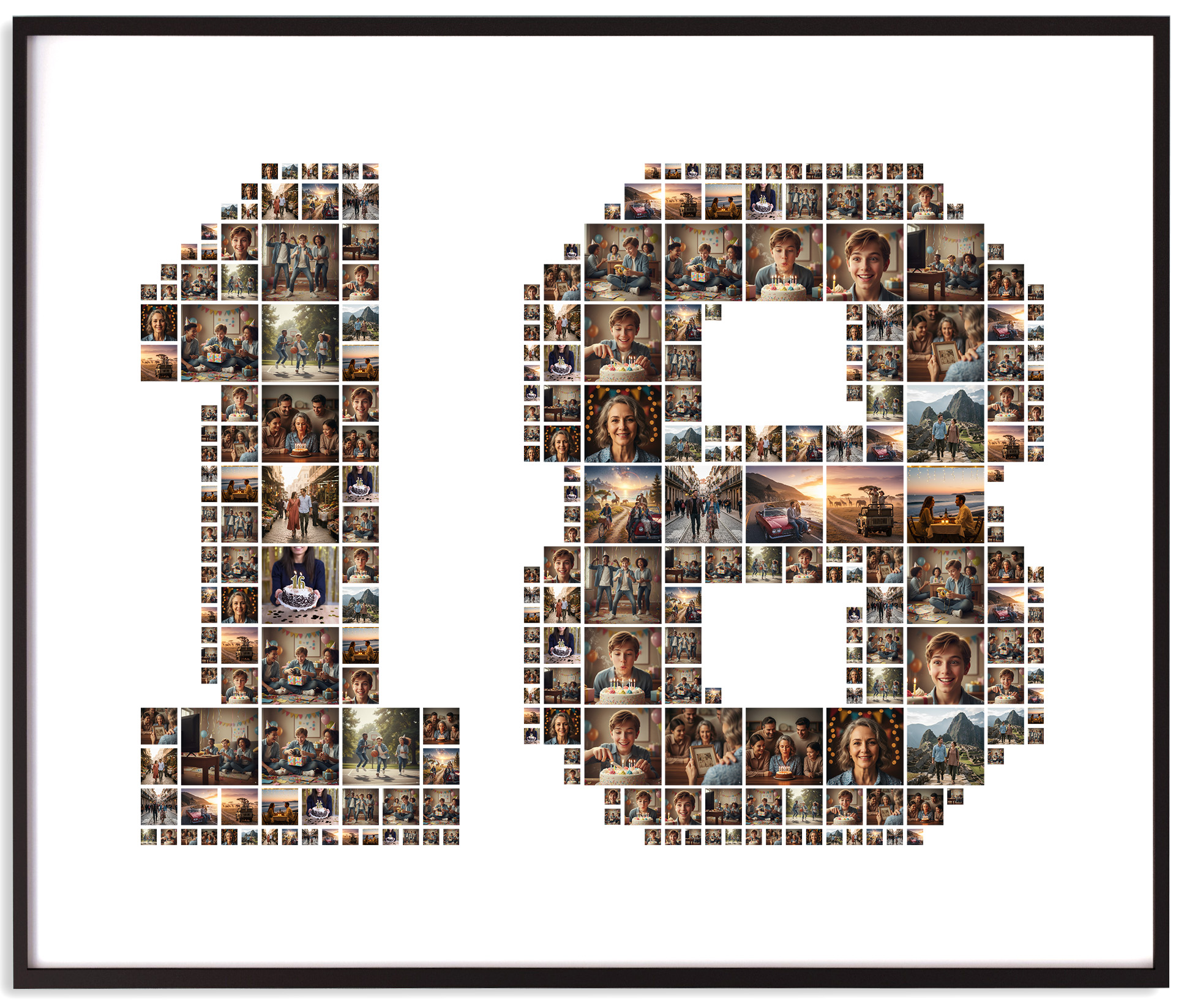 A dense number 18 photo collage with many small pictures packed together.