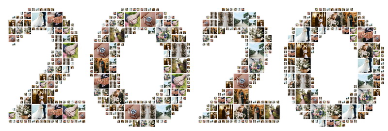 A number collage showing the wedding date made from various photos of the special day.