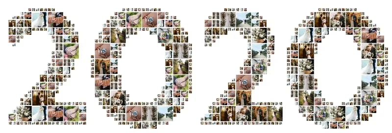 A number collage showing the wedding date made from various photos of the special day.