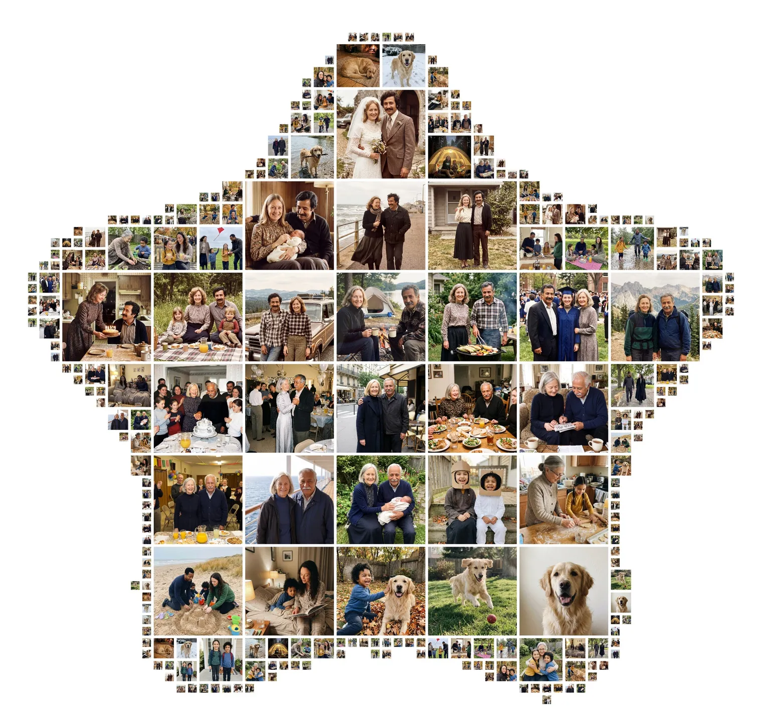 Star-shaped photo collage made from photos of two families