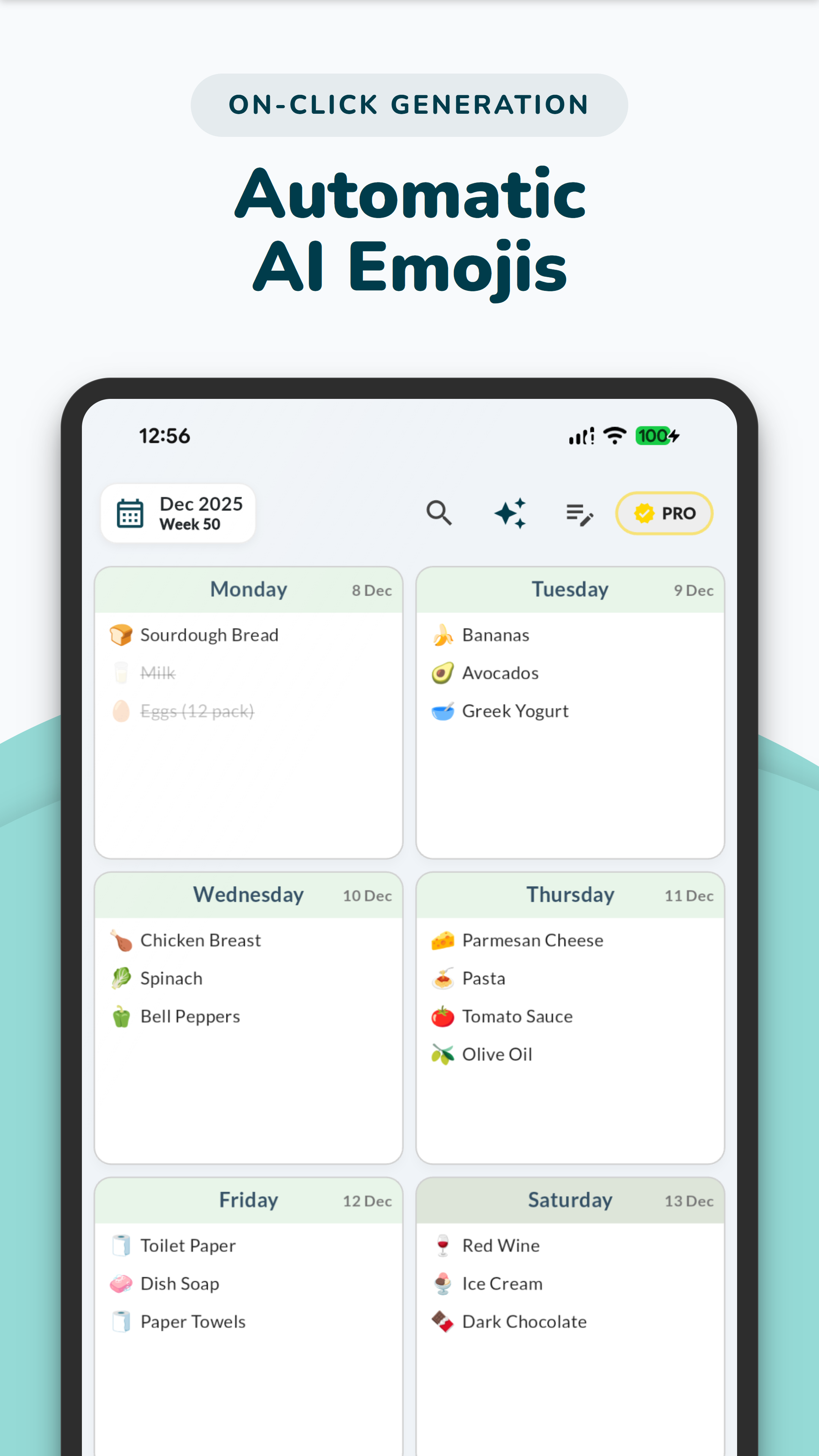 Weeklo AI automatically generating emojis for weekly tasks