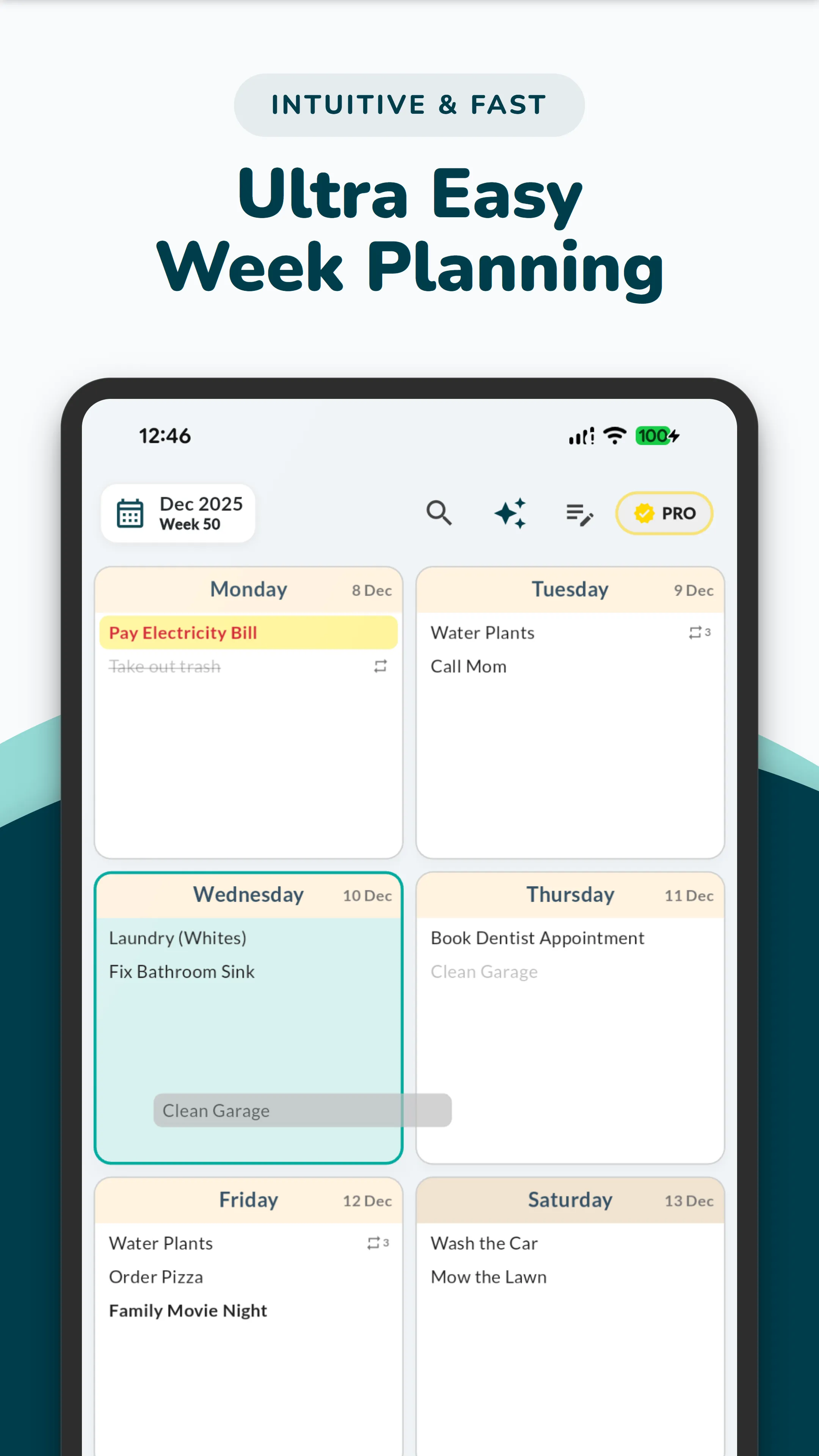 Weeklo app showing an intuitive weekly schedule view with colorful tasks